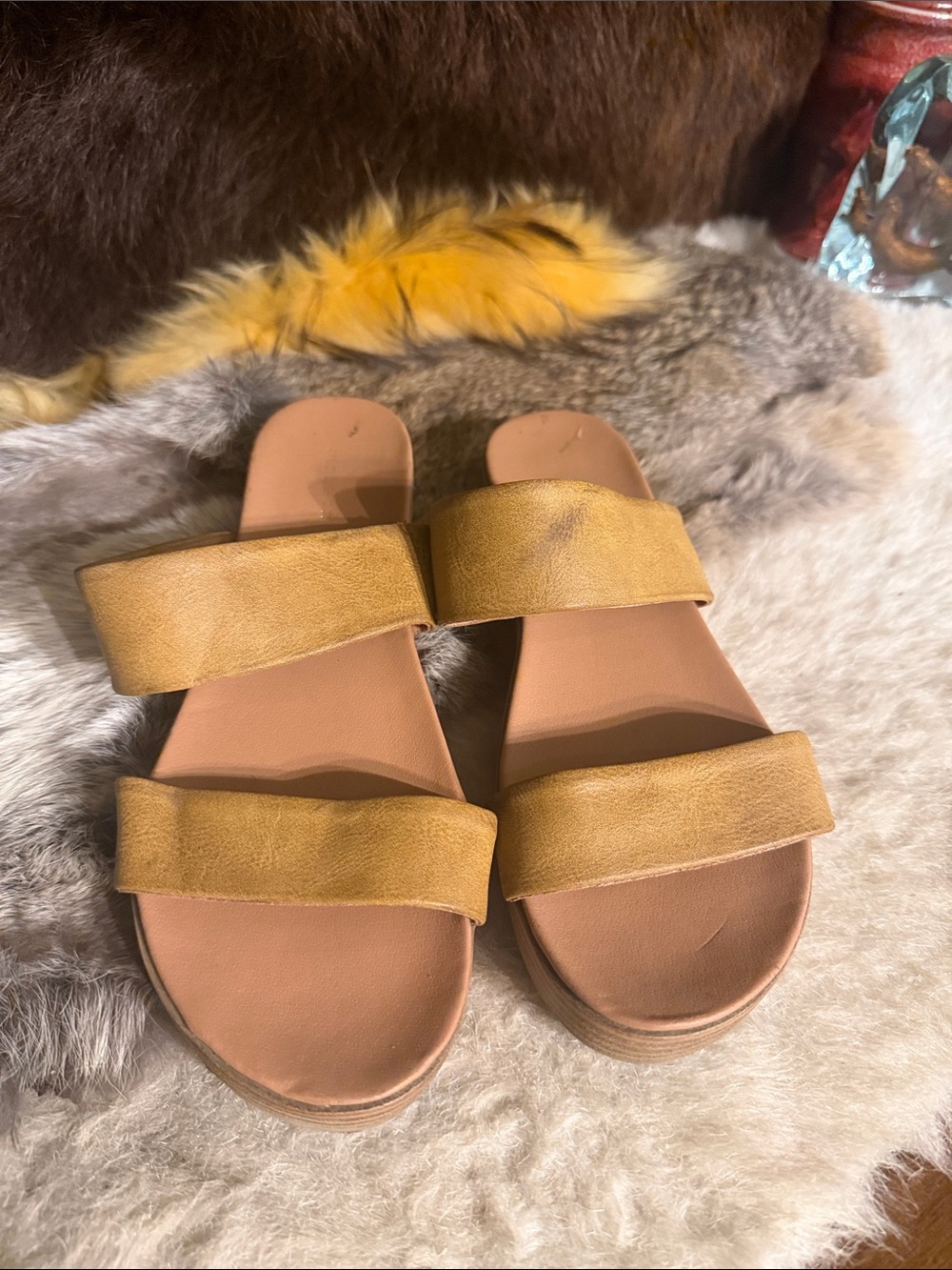 Women's tan Double-Strap Slide Sandals 8 (6003)